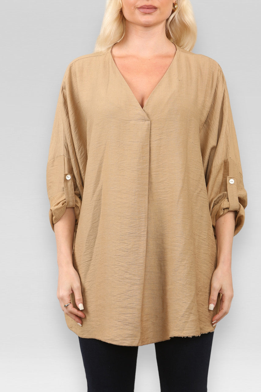 EFFEN V-HALS BLOUSE TOP TAN