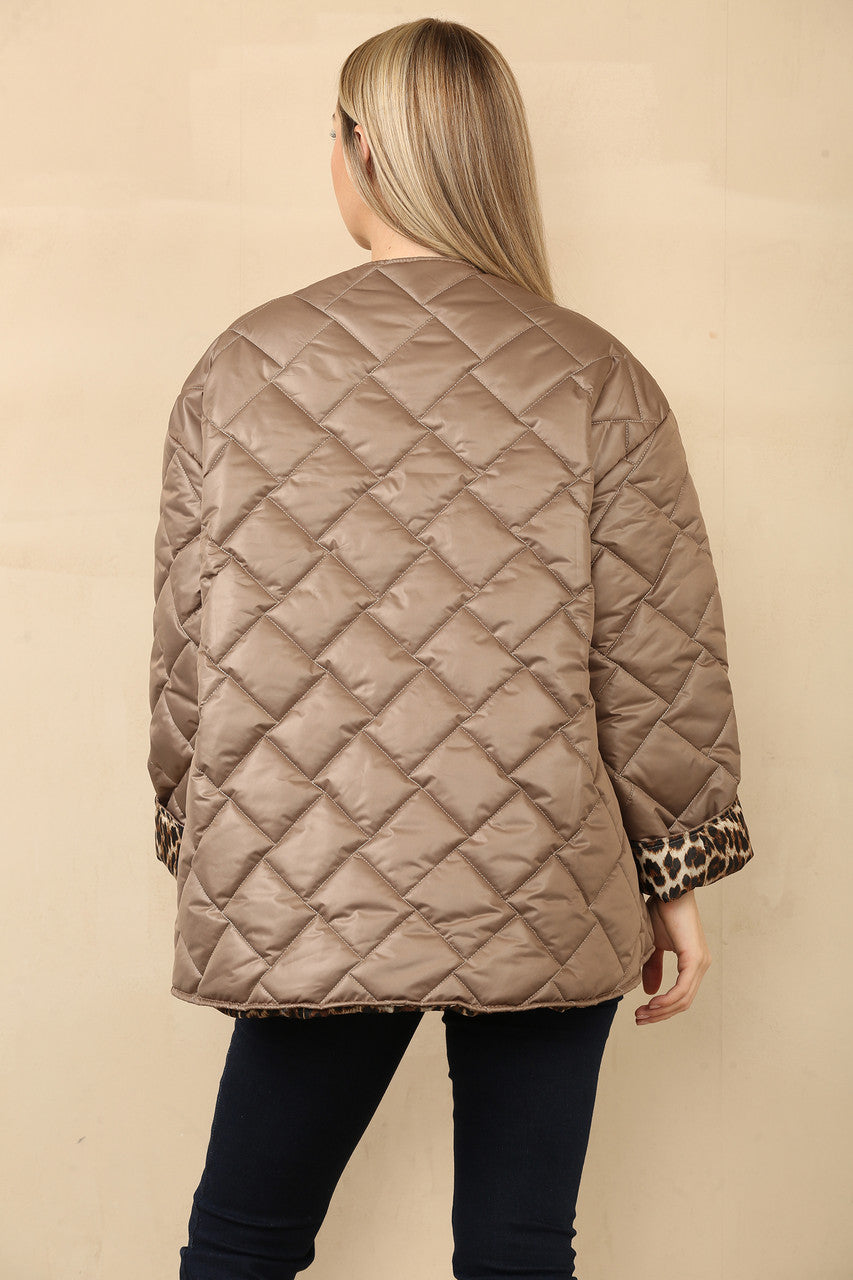 GEWATTEERD JACK MET LEOPAARDPRINT VOERING TAUPE
