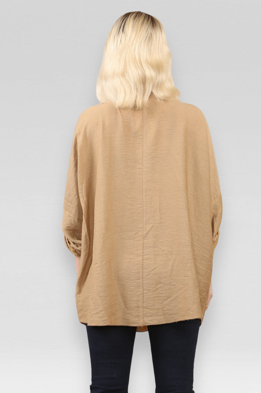 EFFEN V-HALS BLOUSE TOP TAN