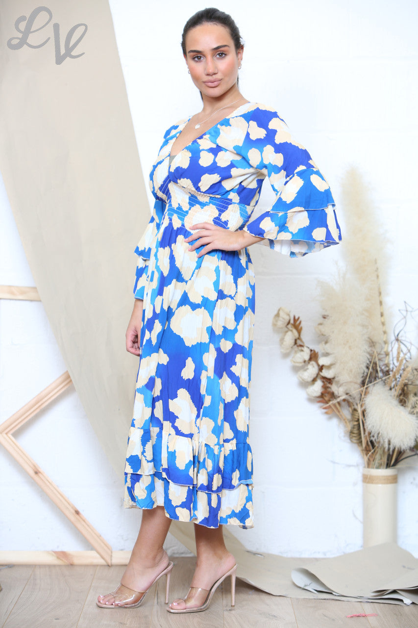 Ladies Animal Print Maxi Dress Royal Blue