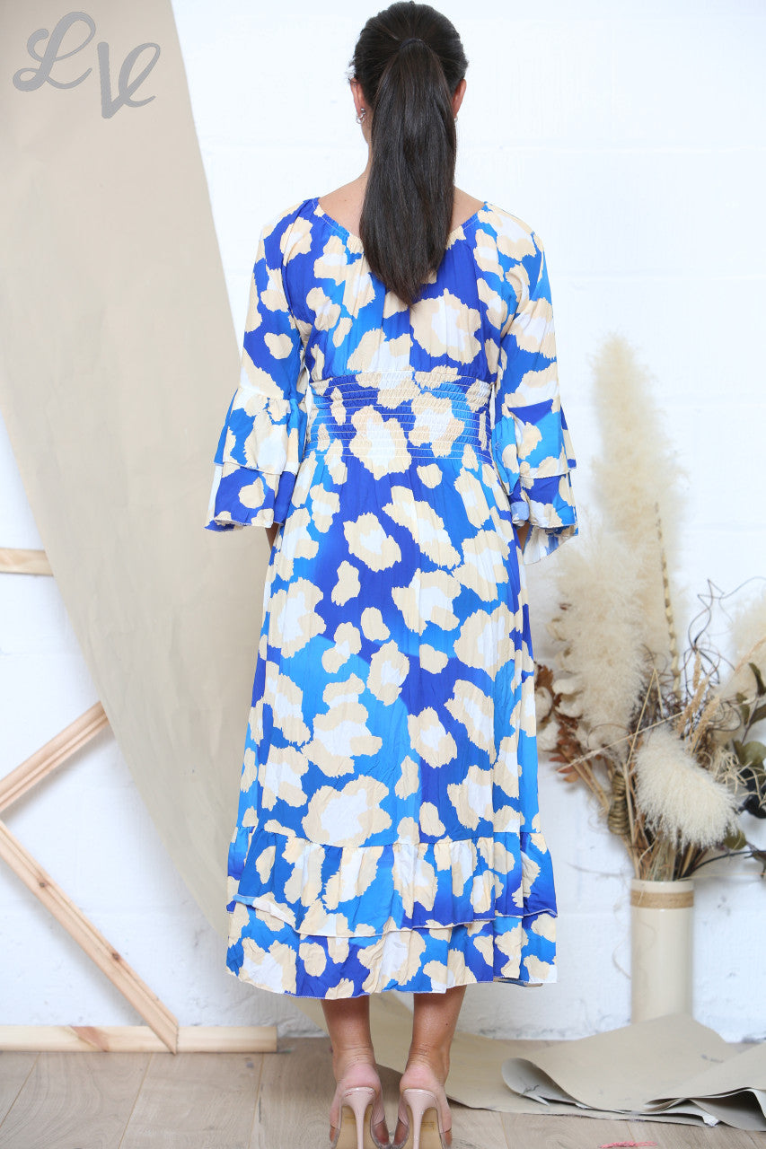 Ladies Animal Print Maxi Dress Royal Blue