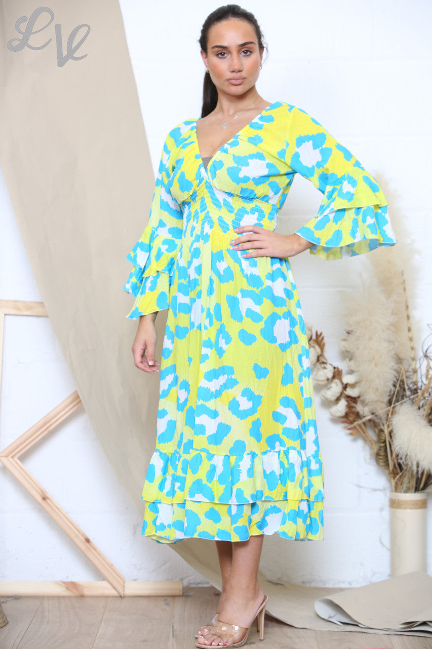 Dames Maxi-jurk met dierenprint geel