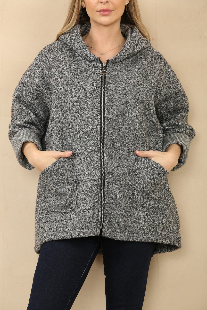 CAPUCHON VEST ZACHTE WOLMIX RITS SLUITING GESP EN MELANGE GRIJS