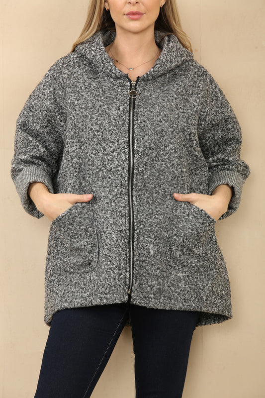 CAPUCHON VEST ZACHTE WOLMIX RITS SLUITING GESP EN MELANGE GRIJS