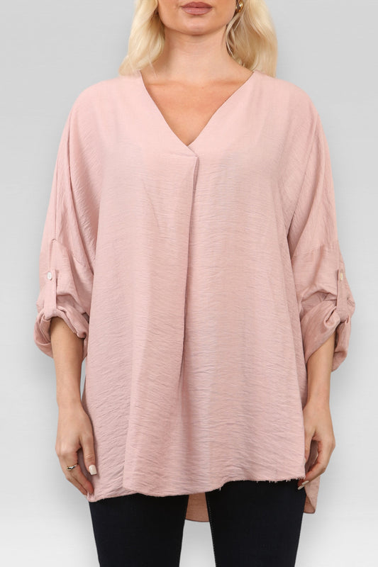 PLAIN V-NECK BLOUSE TOP DUSTY PINK