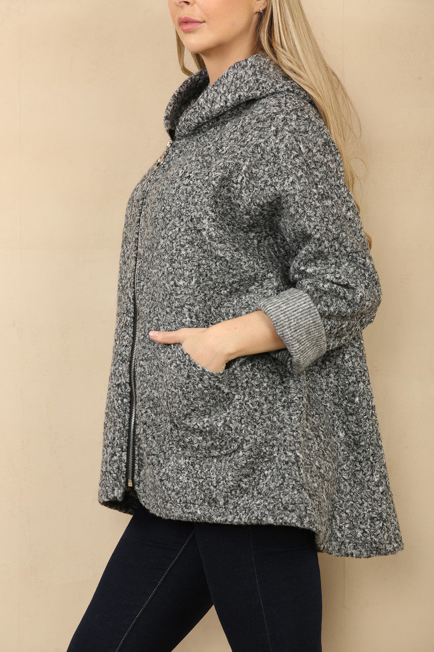 CAPUCHON VEST ZACHTE WOLMIX RITS SLUITING GESP EN MELANGE GRIJS