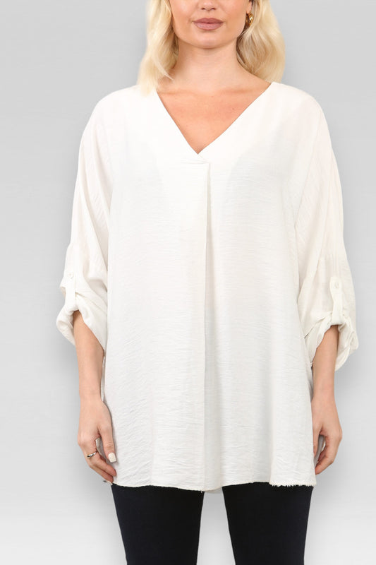 PLAIN V-NECK BLOUSE TOP CREAM