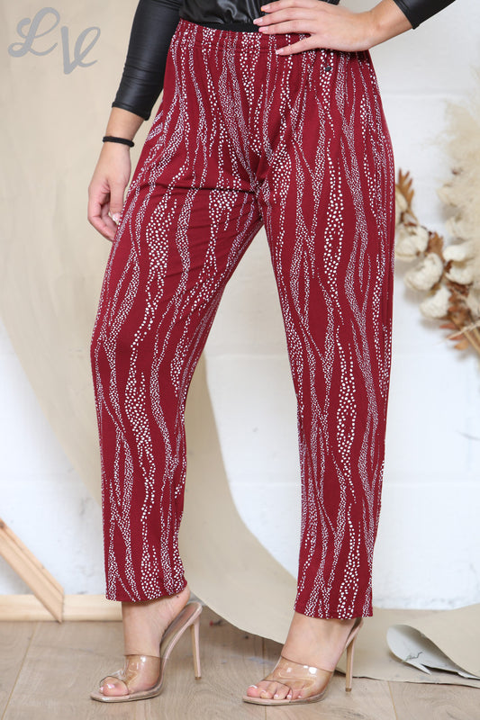 Damesbroek met stippen en strepen rood