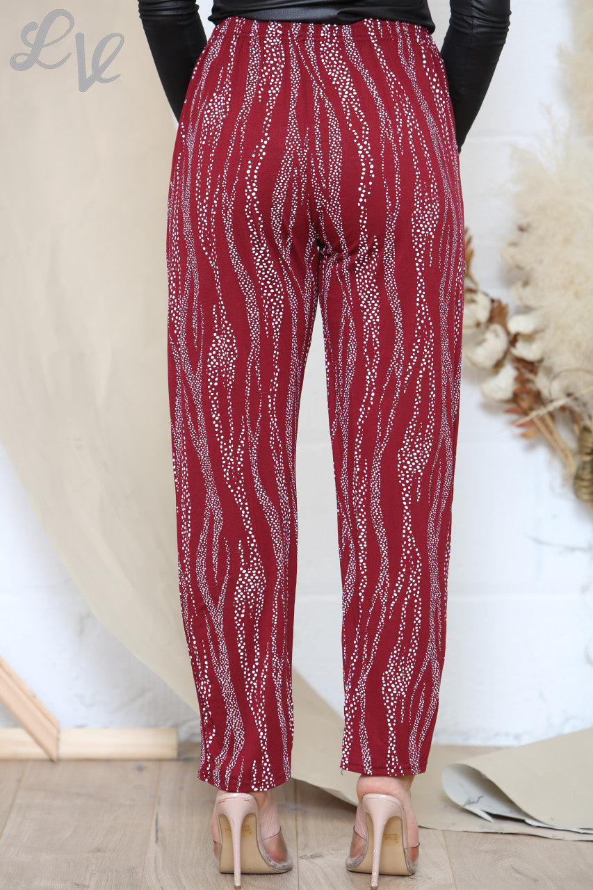 Ladies Dot Stripes Print Trousers Red