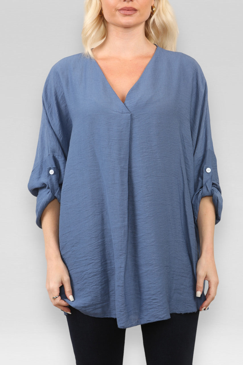 EFFEN V-HALS BLOUSE TOP DENIM