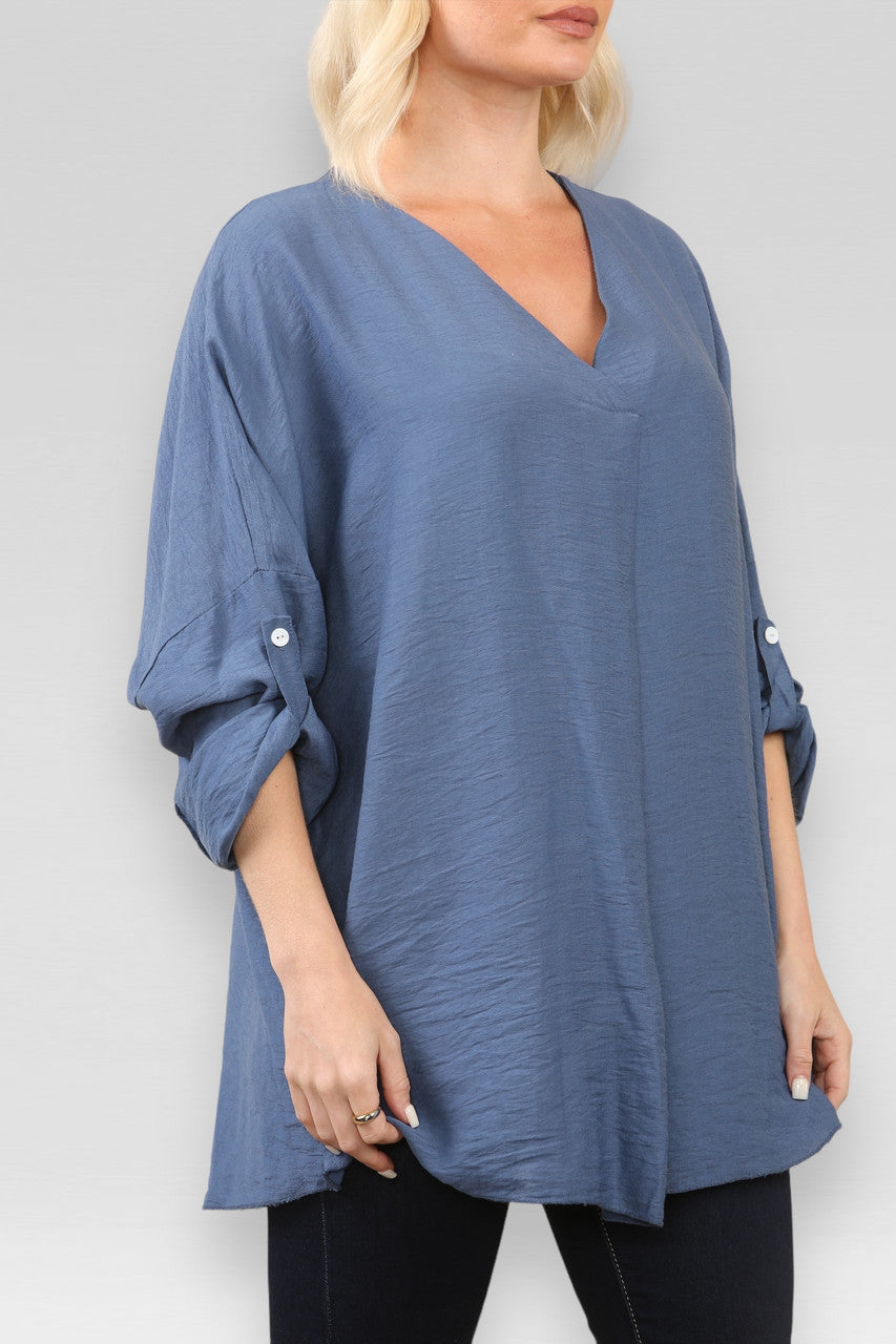 EFFEN V-HALS BLOUSE TOP DENIM