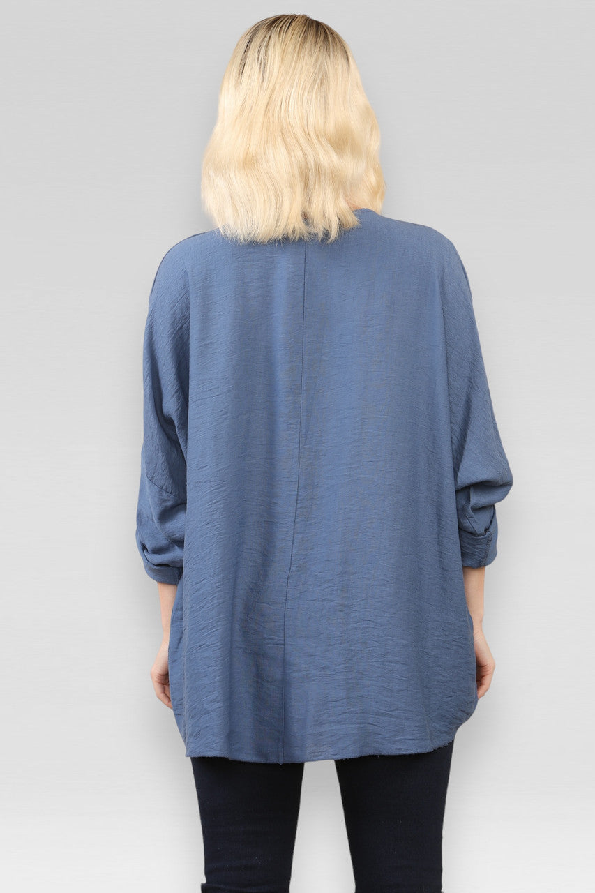 EFFEN V-HALS BLOUSE TOP DENIM