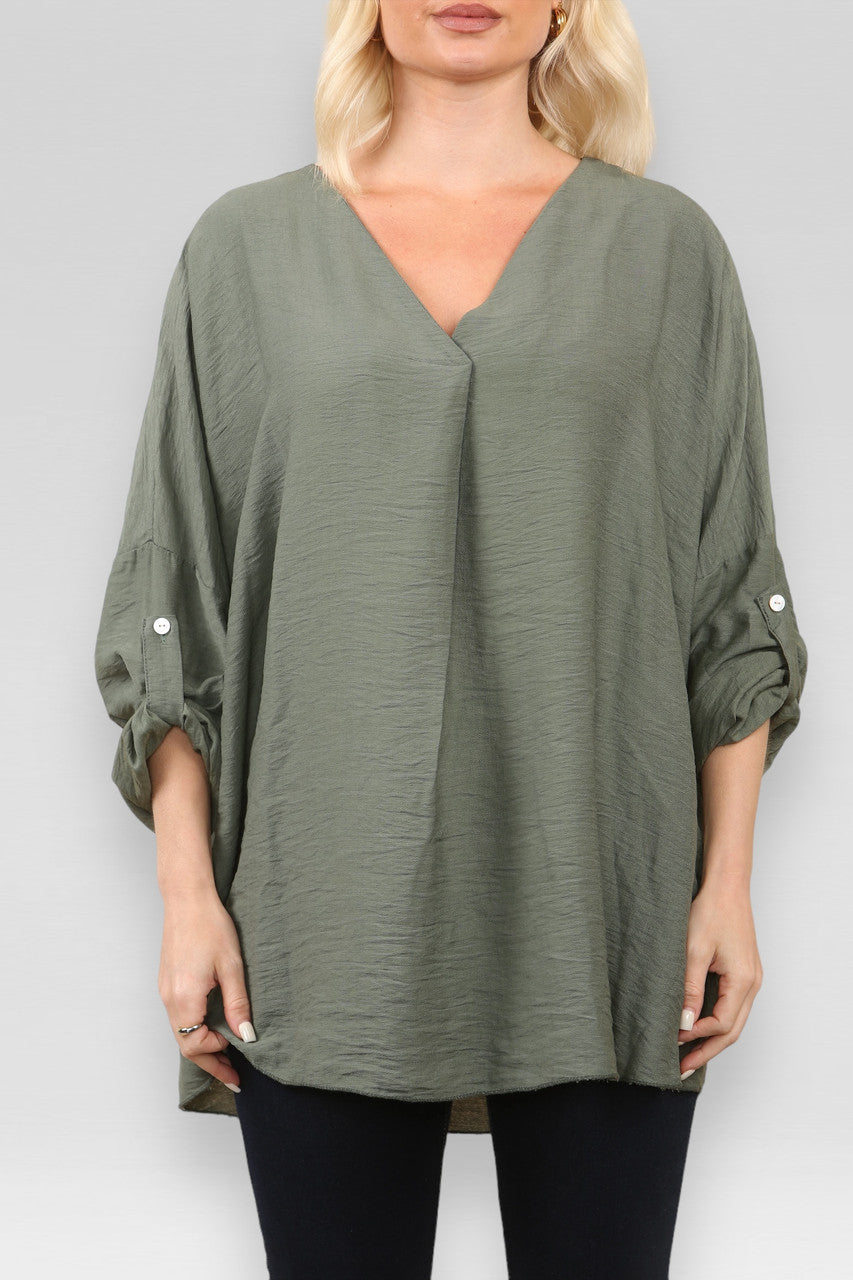 EFFEN BLOUSE MET V-HALS KAKI