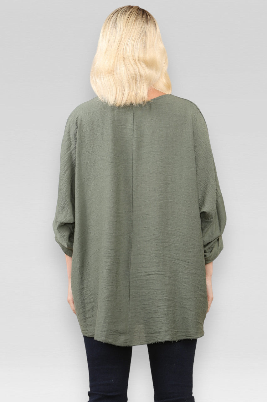 EFFEN BLOUSE MET V-HALS KAKI