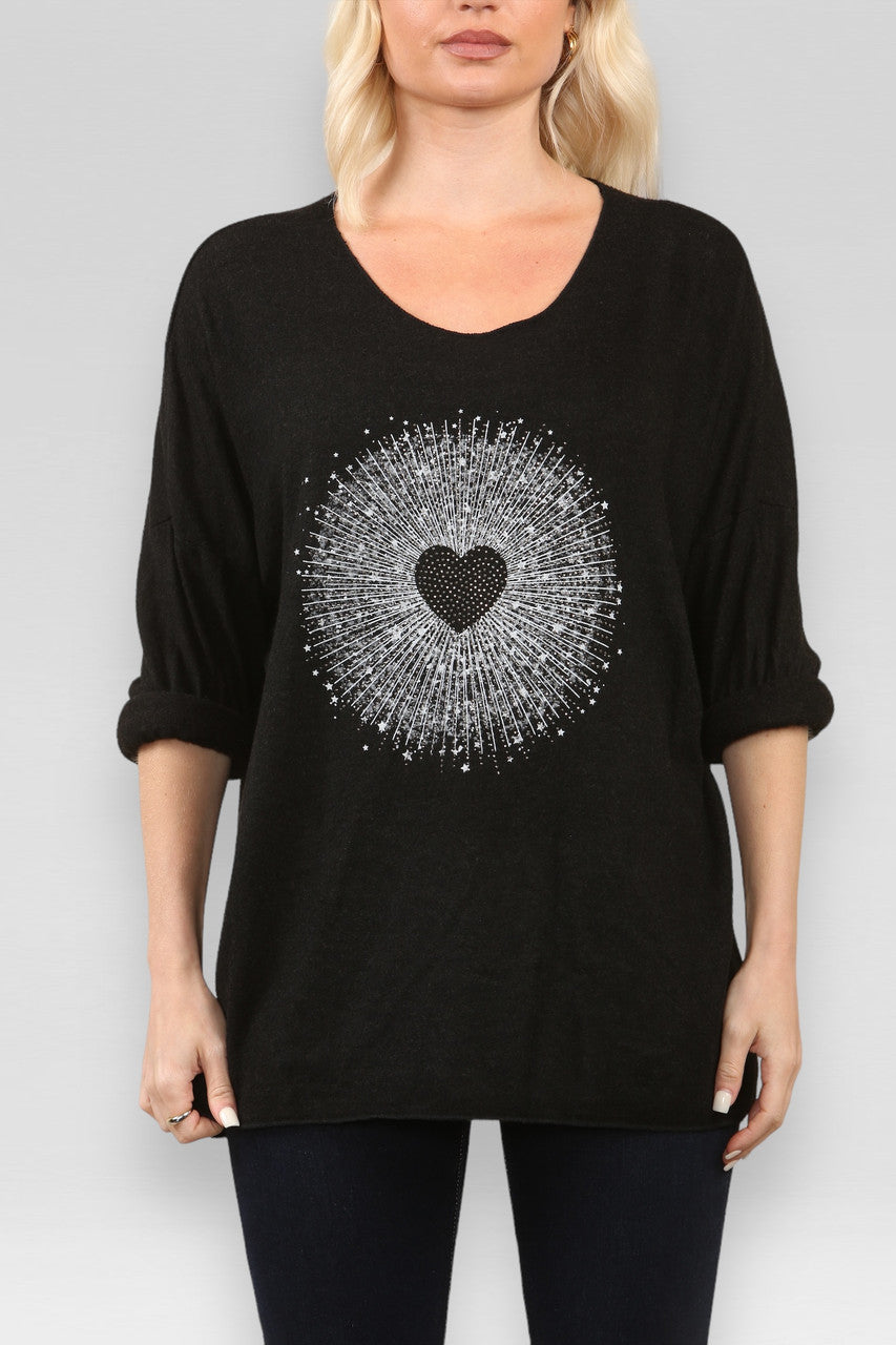 TRUI MET HARTBURST PRINT ZWART
