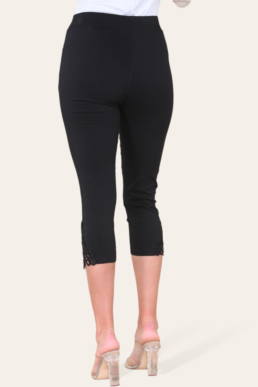 STRETCH KANTEN ZOOM CAPRI BROEK LEGGING - ZWART