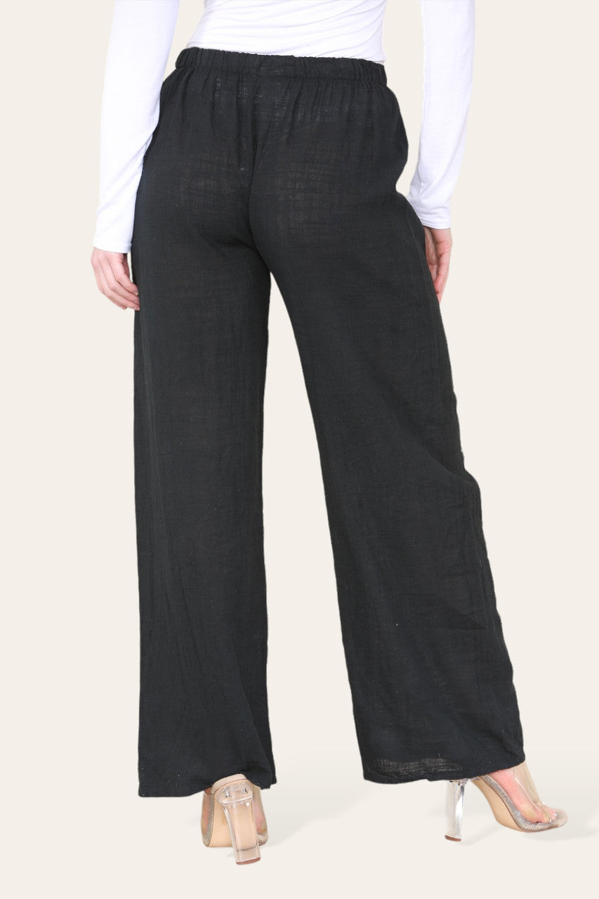 ELASTICATED WAIST COTTON TROUSERS BLACK