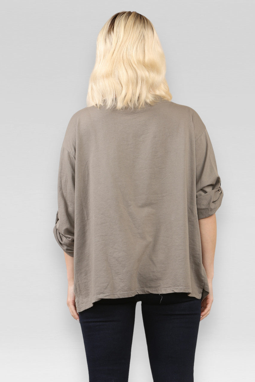 POCKET & SEAM DETAIL SWEATSHIRT TOP TAUPE