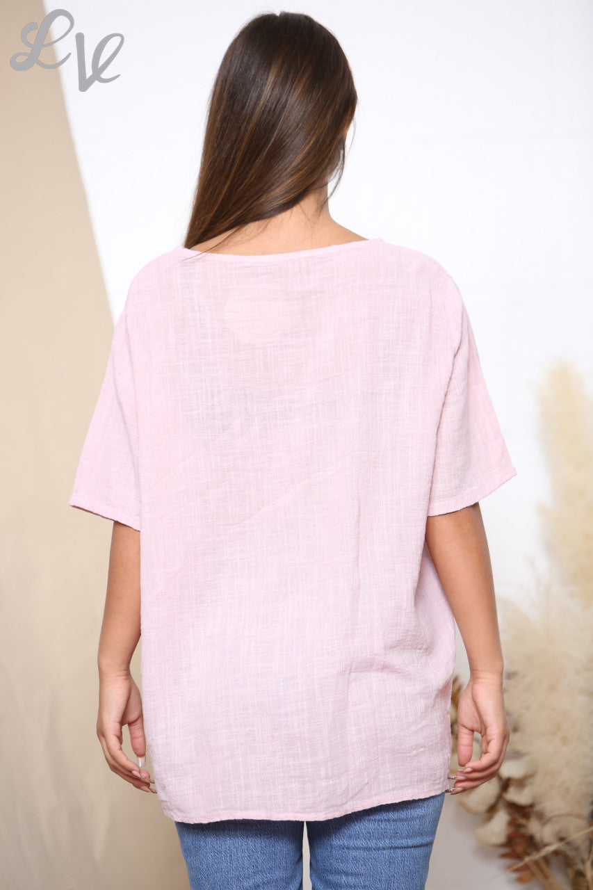 Ladies Dandelion Flower Top Dusty Pink