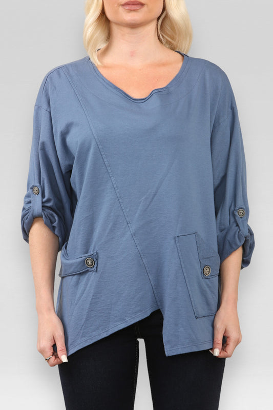 POCKET & SEAM DETAIL SWEATSHIRT TOP DENIM
