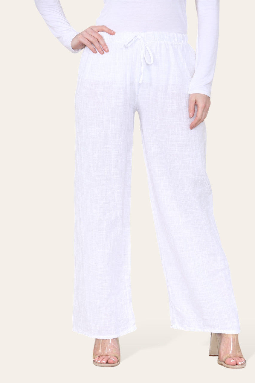 ELASTICATED WAIST COTTON TROUSERS WHITE