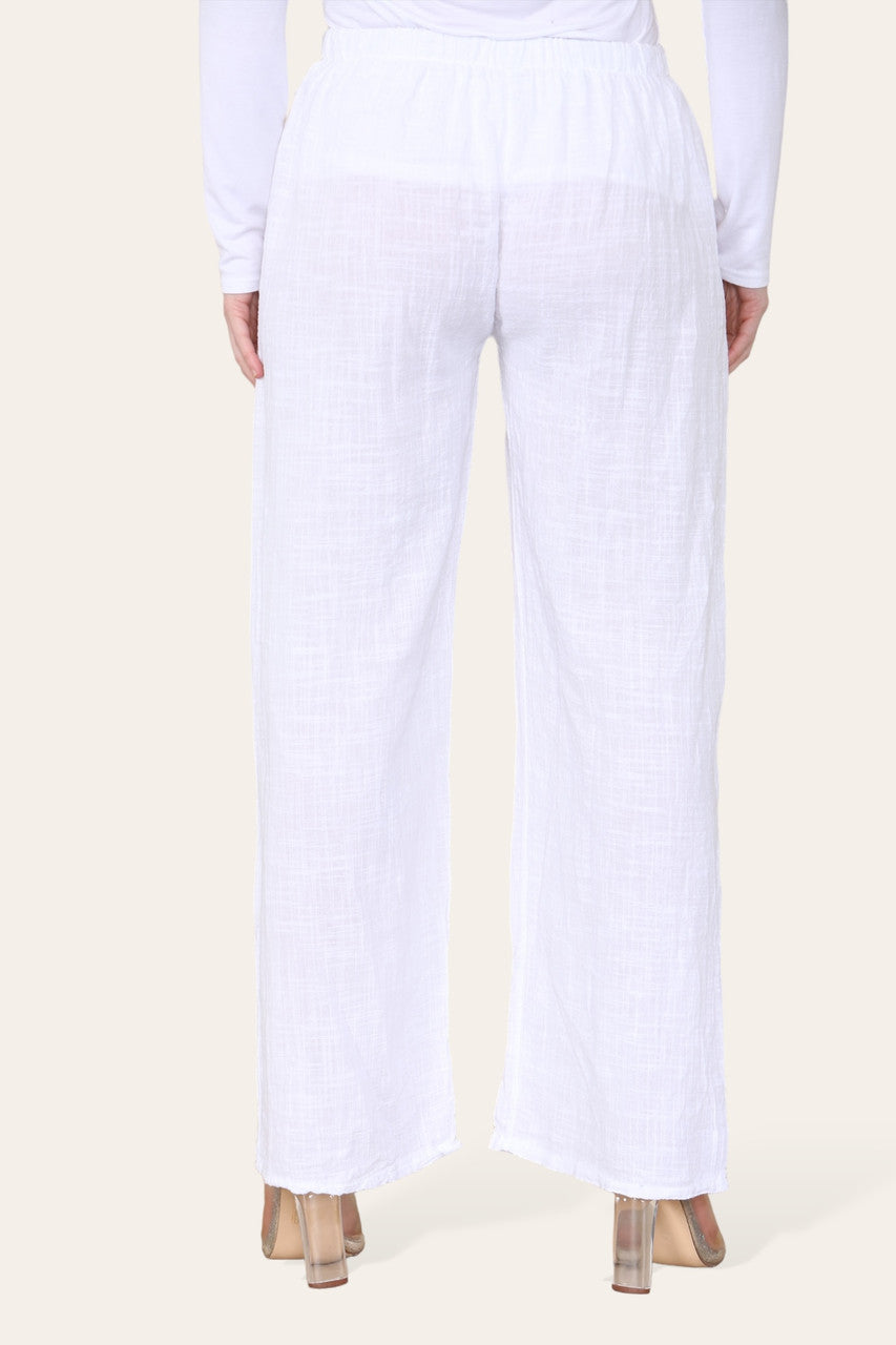 ELASTICATED WAIST COTTON TROUSERS WHITE