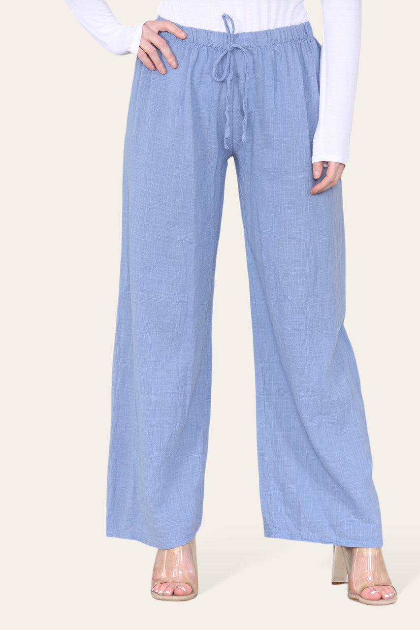ELASTICATED WAIST COTTON TROUSERS DENIM