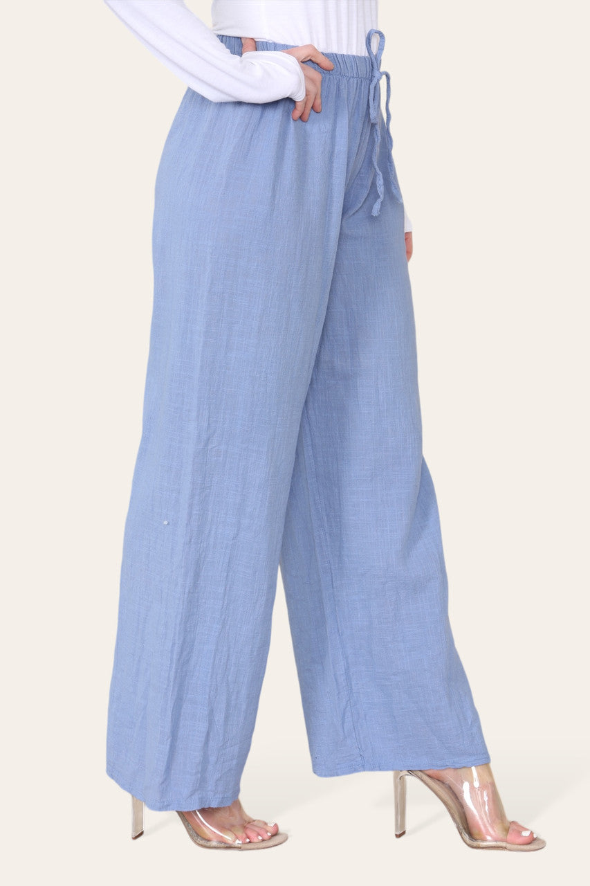 ELASTICATED WAIST COTTON TROUSERS DENIM
