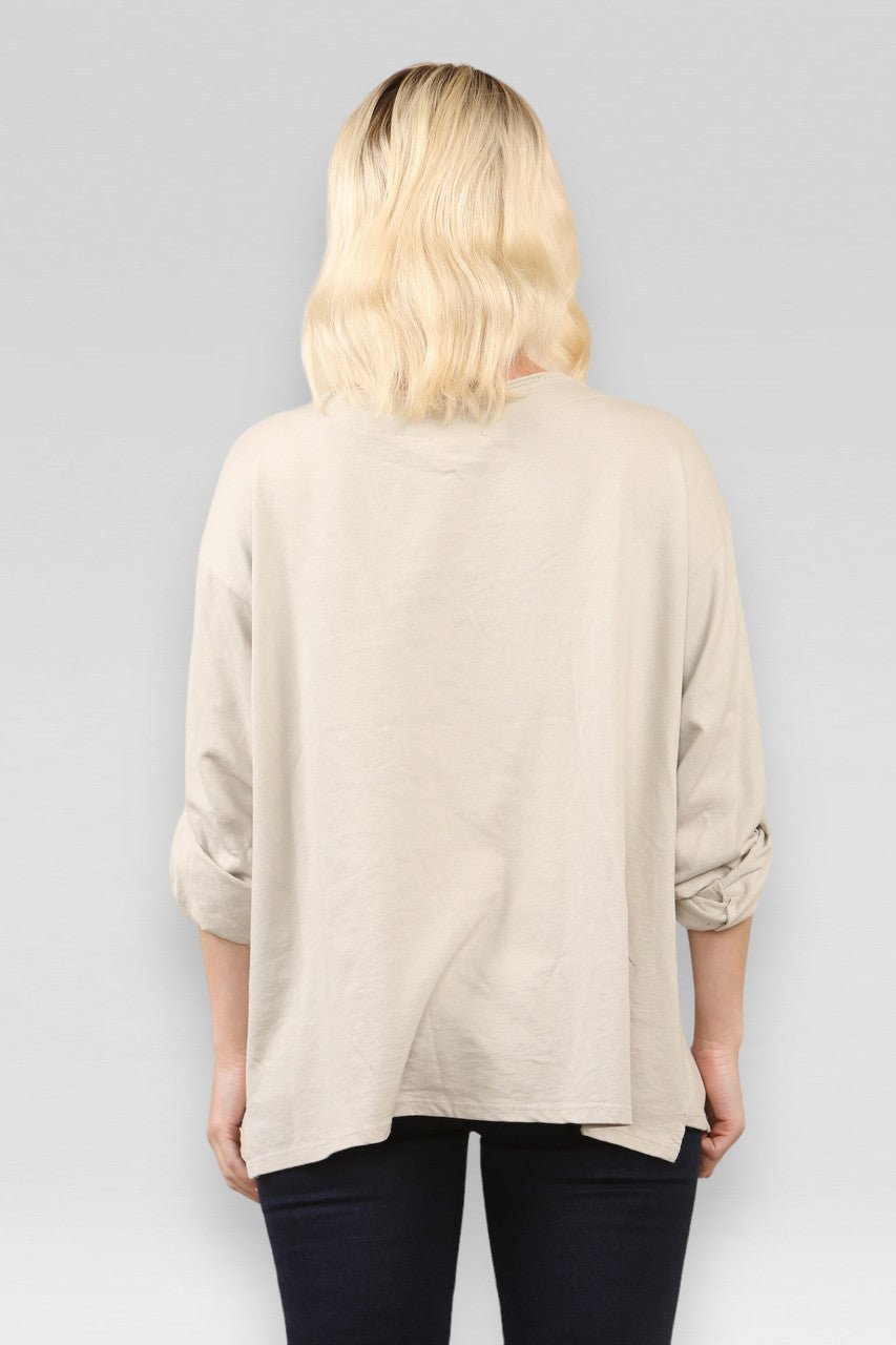 SWEATSHIRT TOP MET ZAK EN NAAD DETAIL STEENKLEURIG