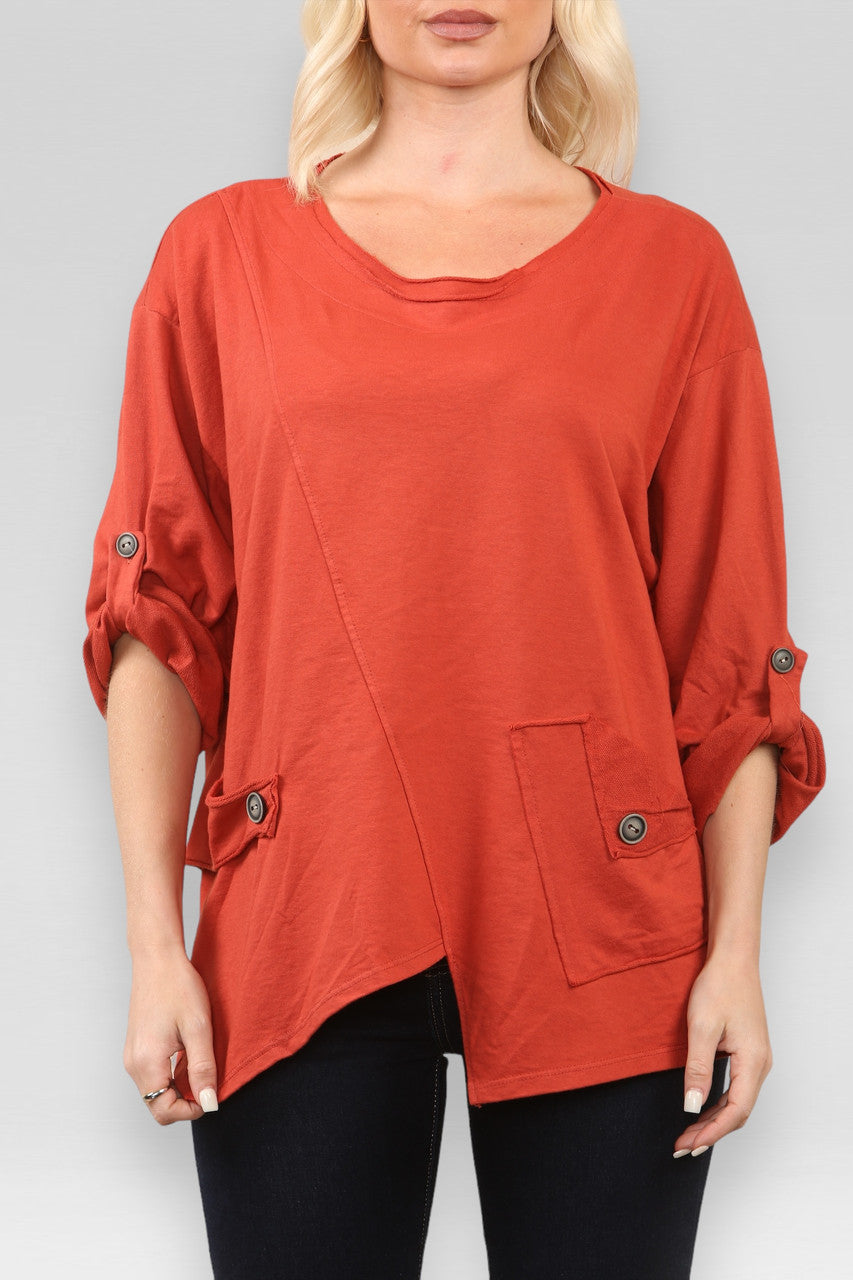 SWEATSHIRT MET ZAK EN NAAIDETAILS ROEST