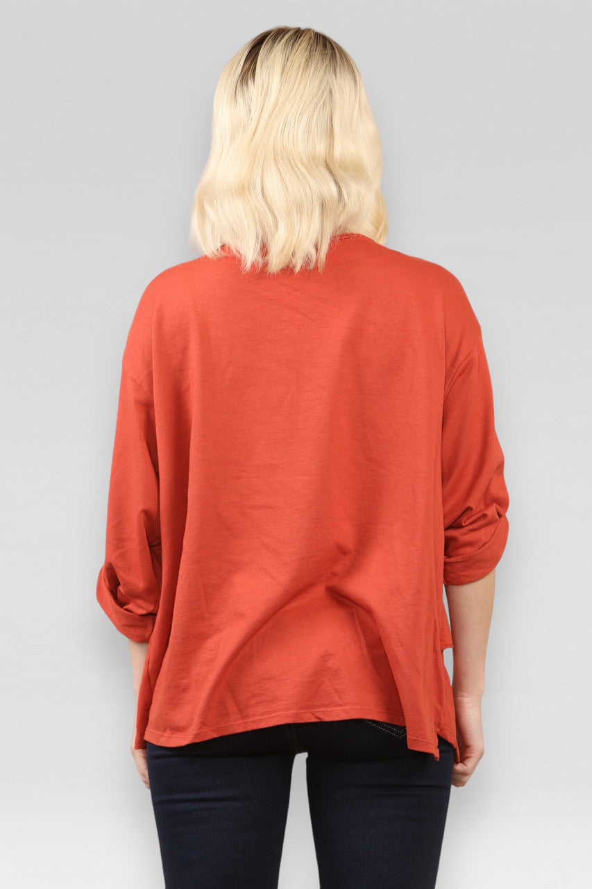 SWEATSHIRT MET ZAK EN NAAIDETAILS ROEST