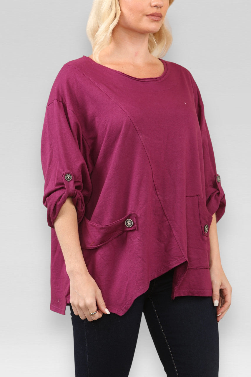 SWEATER TOP MET ZAK & NAAIDETAILS MAGENTA