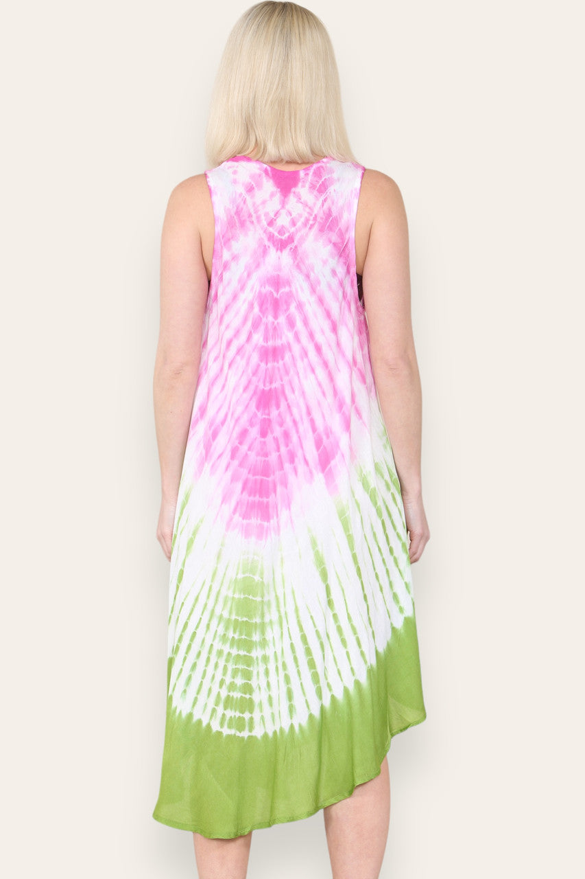 BUTTERFLY FLORAL PRINT SLEEVELESS UMBRELLA DRESS CERISE