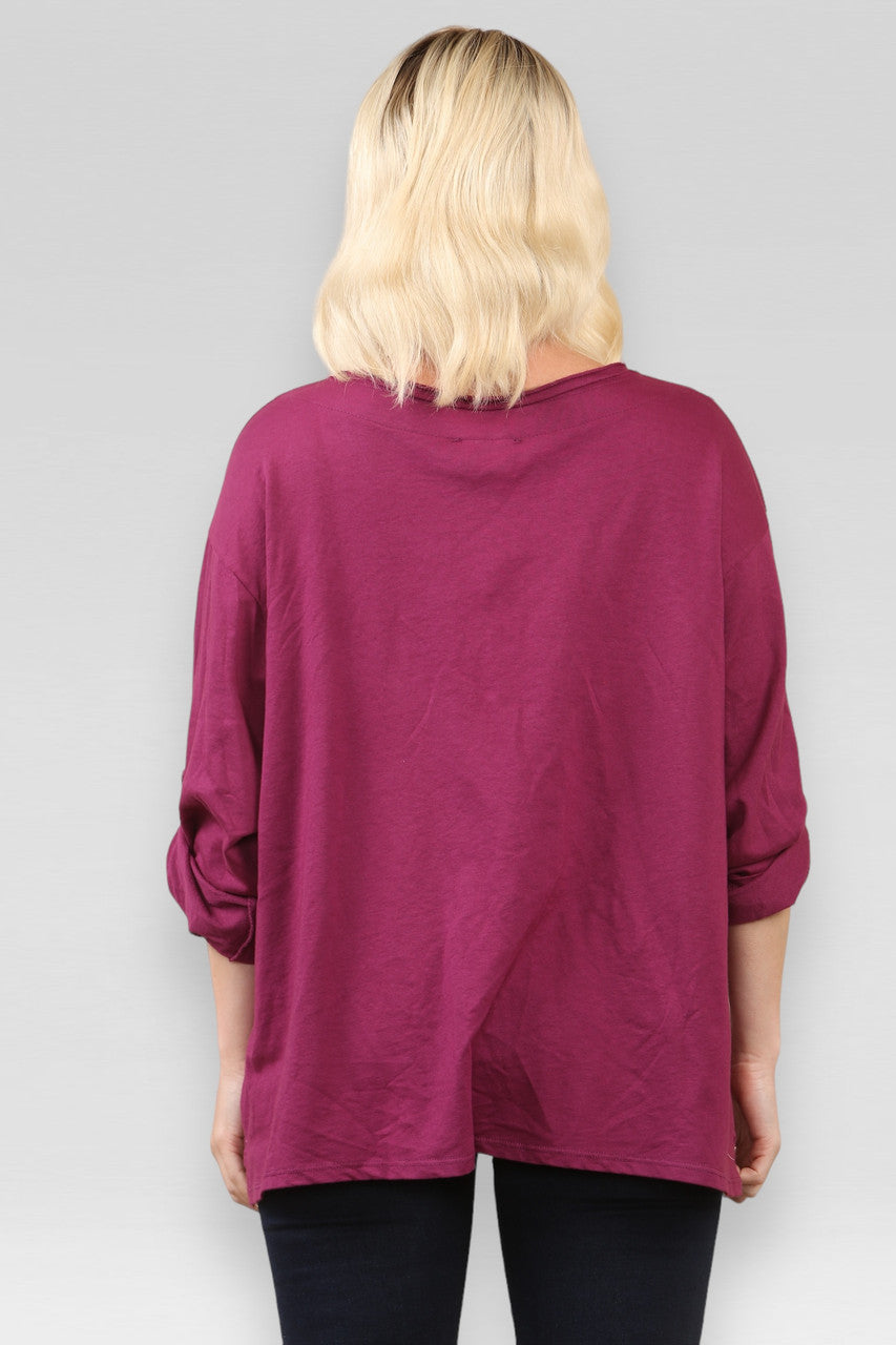 SWEATER TOP MET ZAK & NAAIDETAILS MAGENTA