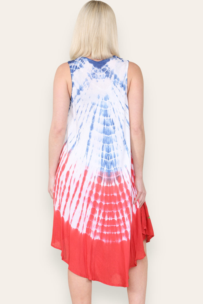 BUTTERFLY FLORAL PRINT SLEEVELESS UMBRELLA DRESS ROYAL BLUE