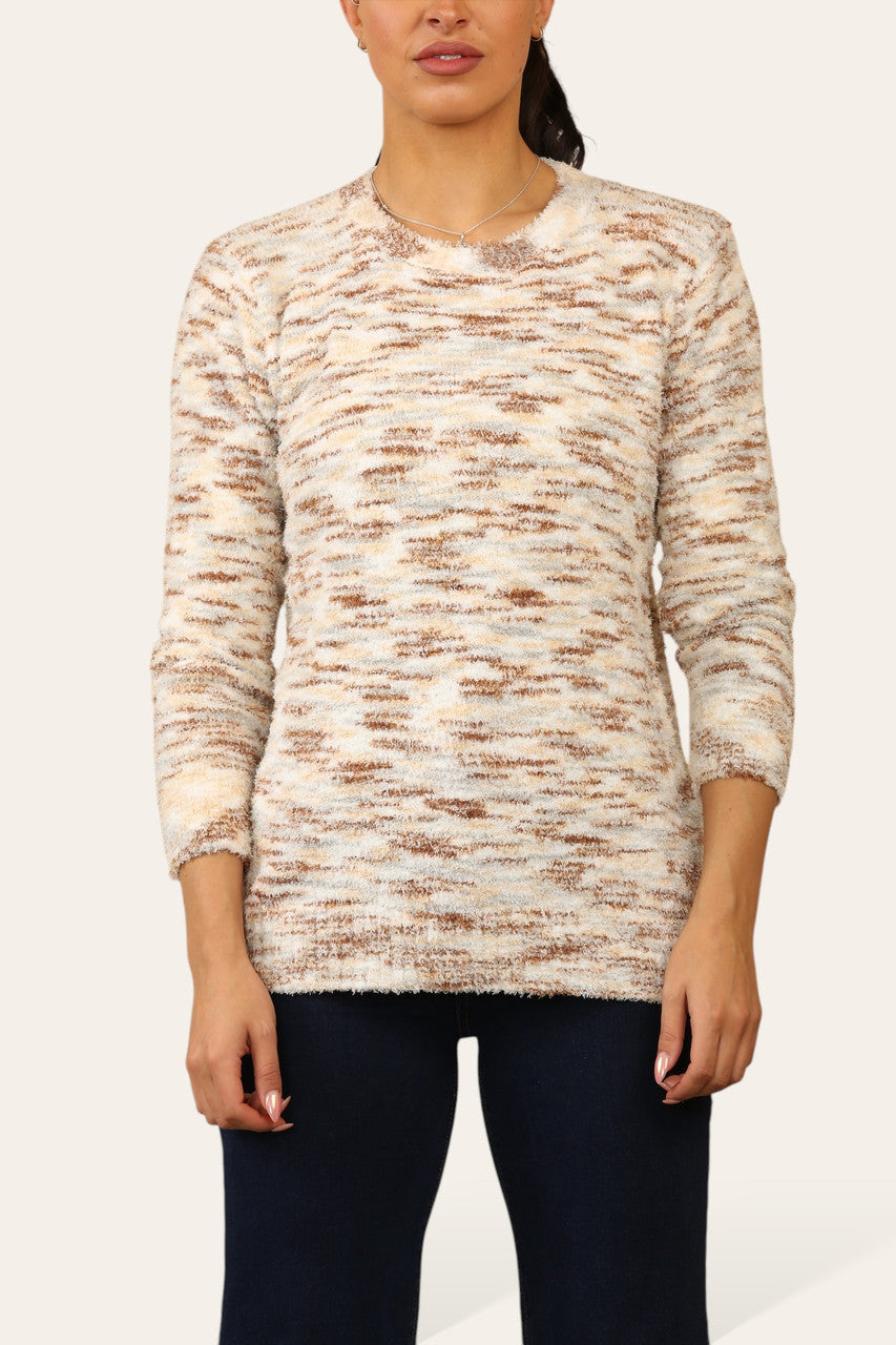 TIE DYE SUPERZACHTE PLUIZIGE TRUI BEIGE