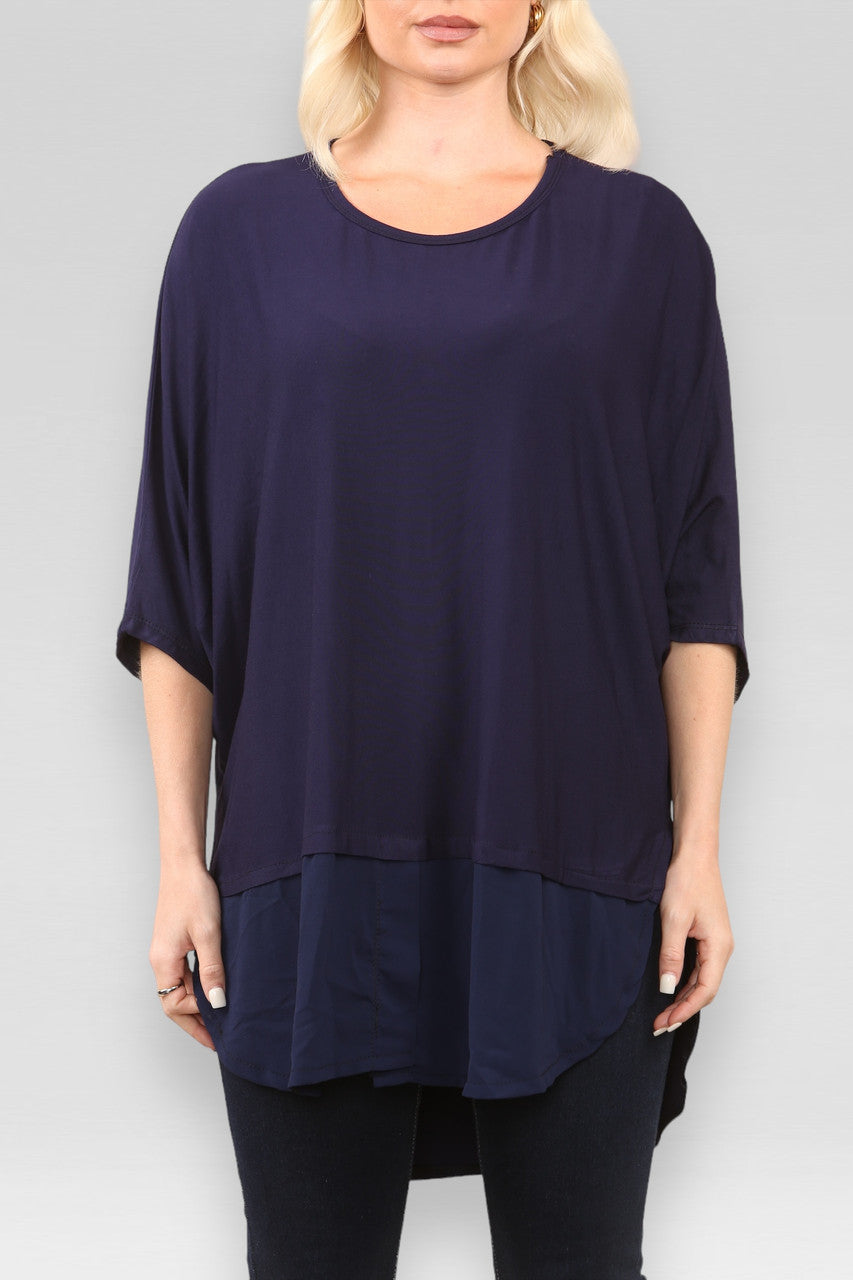 DOORZICHTIGE TOP MET SPLIT IN DE ZOOM NAVY