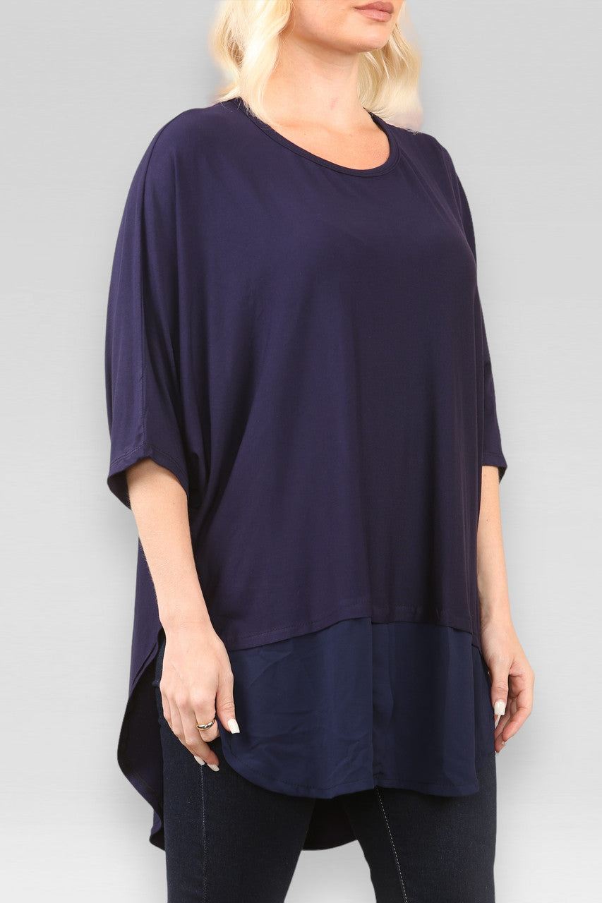 DOORZICHTIGE TOP MET SPLIT IN DE ZOOM NAVY