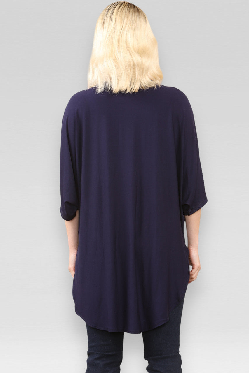 DOORZICHTIGE TOP MET SPLIT IN DE ZOOM NAVY