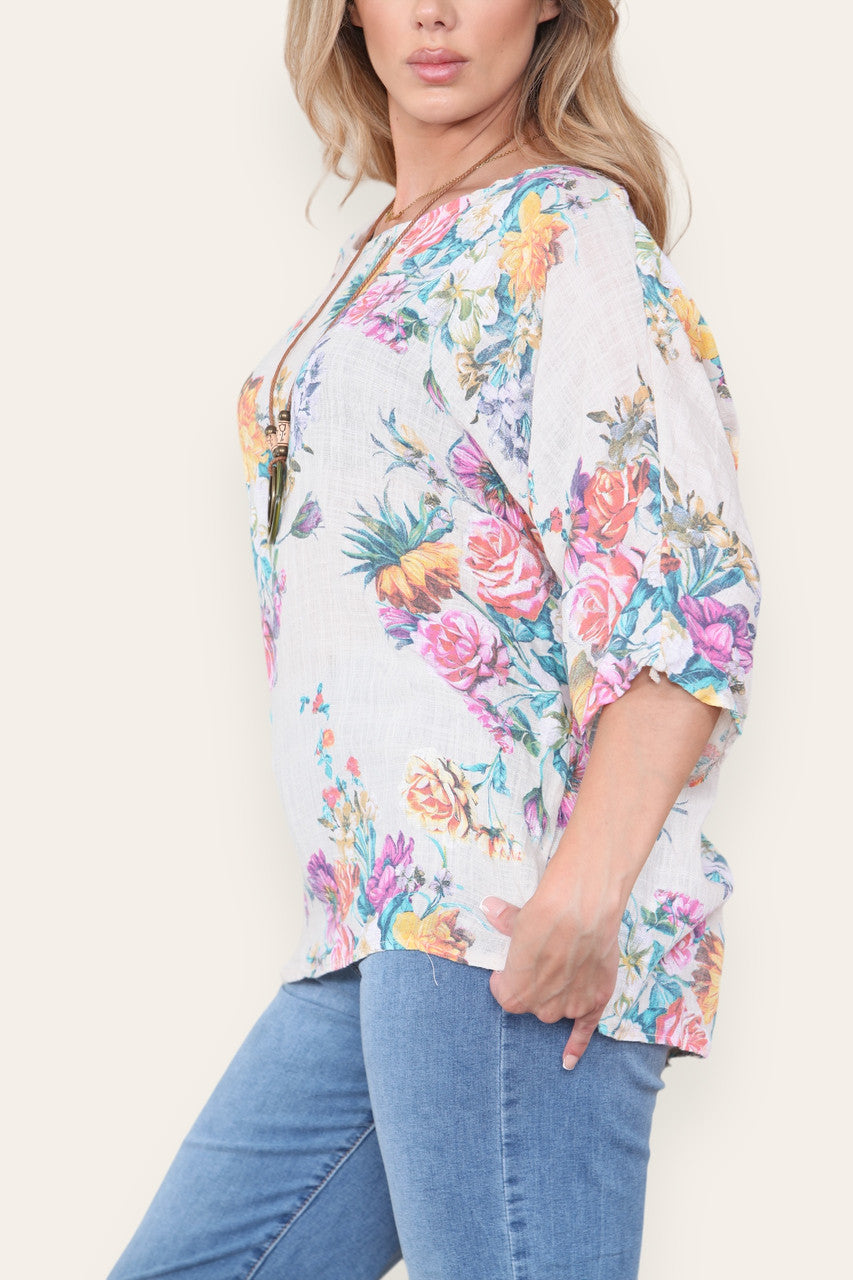 FLORAL MIX PRINT TOP STONE
