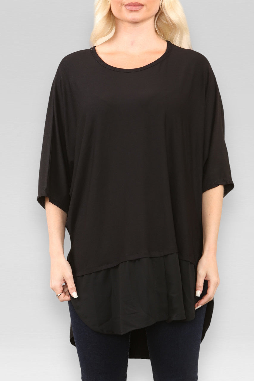SHEER SLIT HEM TOP  BLACK