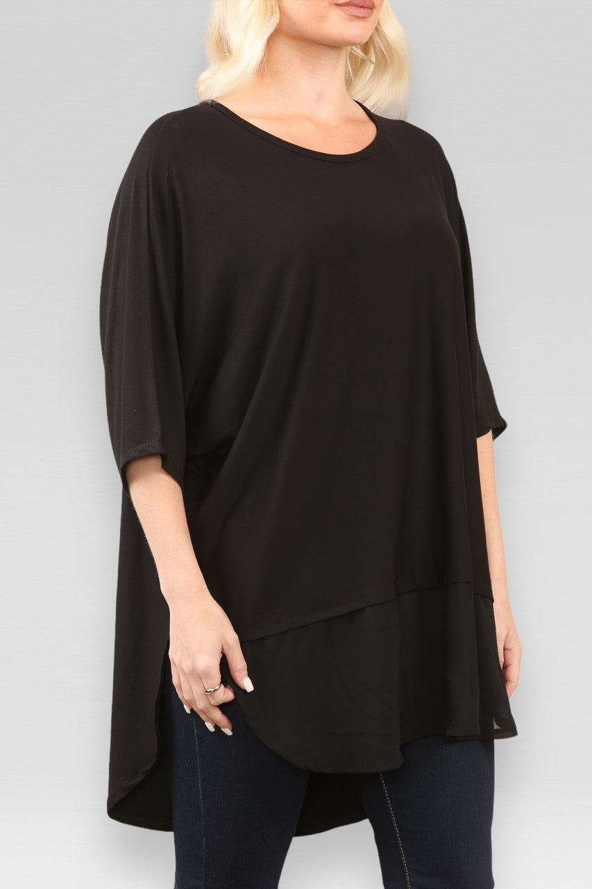 SHEER SLIT HEM TOP  BLACK