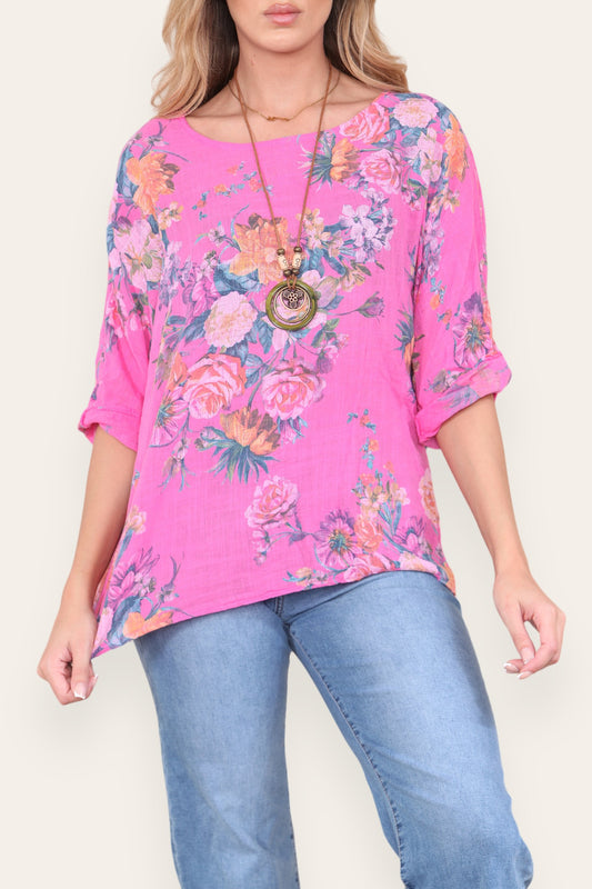 FLORAL MIX PRINT TOP CERISE