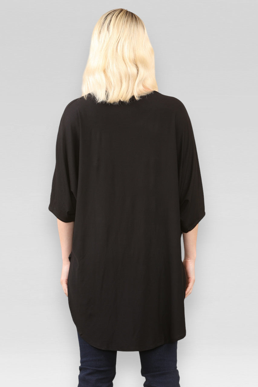 SHEER SLIT HEM TOP  BLACK