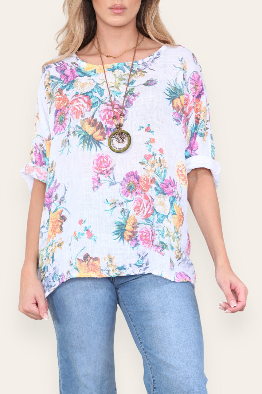 TOP MET BLOEMENMIXPRINT WIT