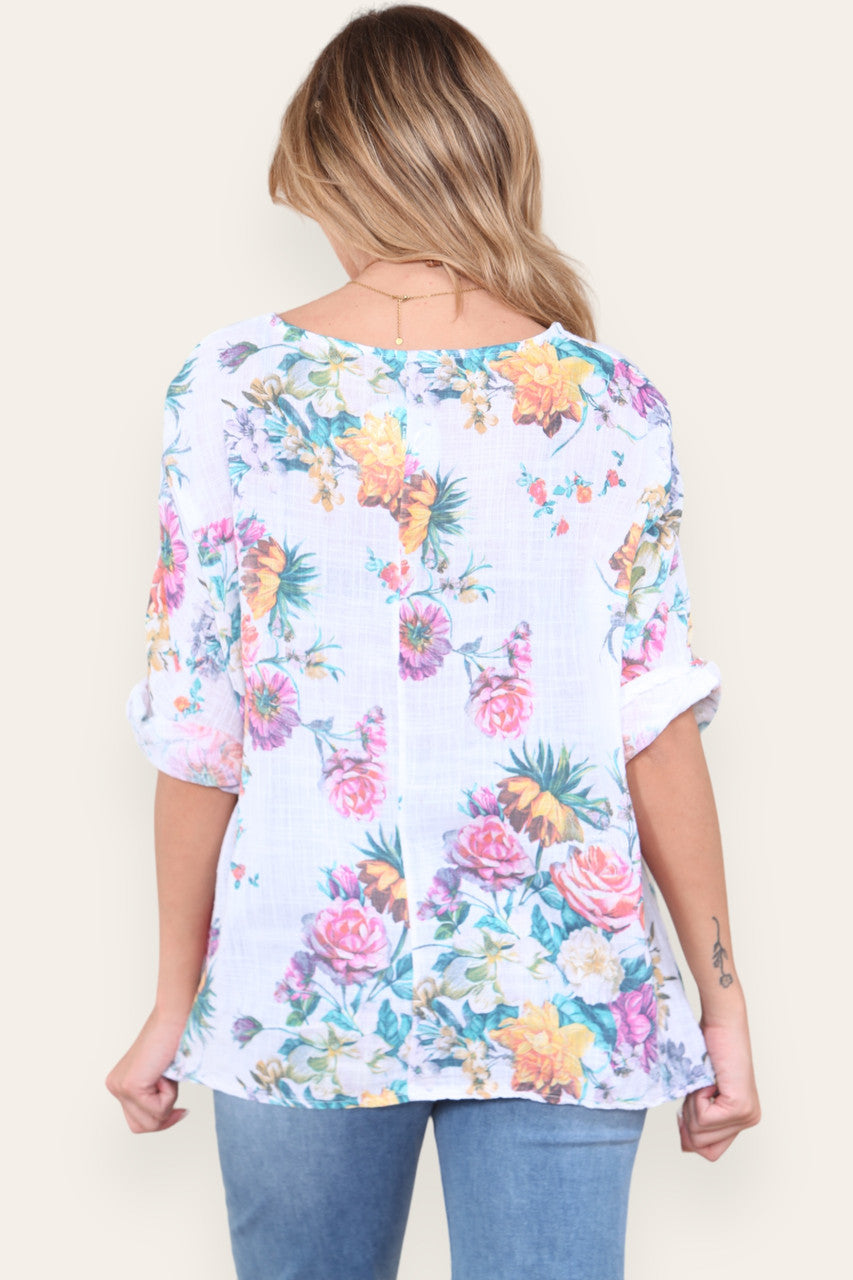 TOP MET BLOEMENMIXPRINT WIT