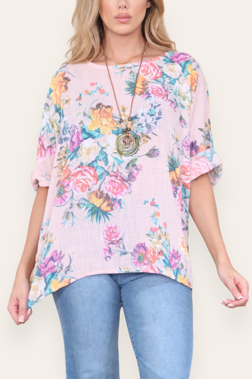 FLORAL MIX PRINT TOP DUSTY PINK