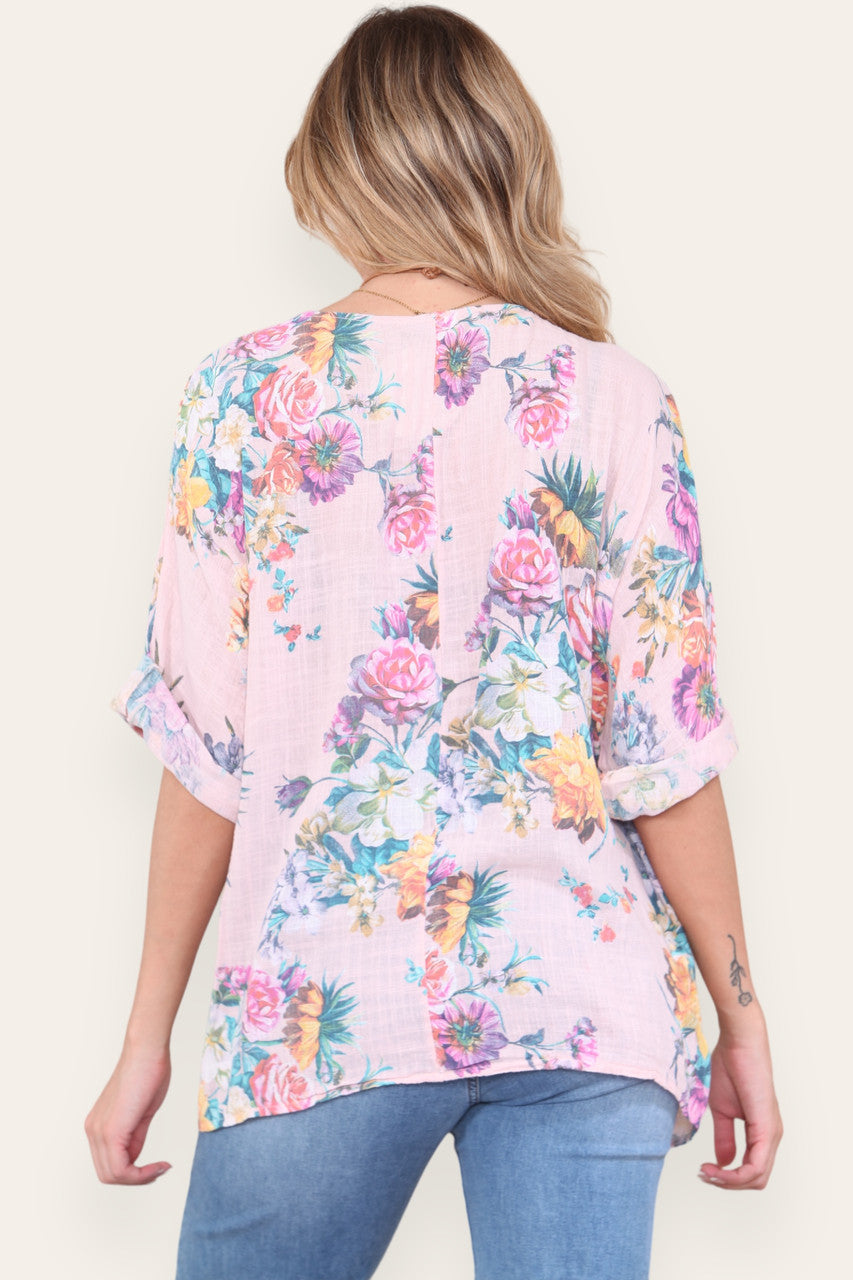 FLORAL MIX PRINT TOP DUSTY PINK