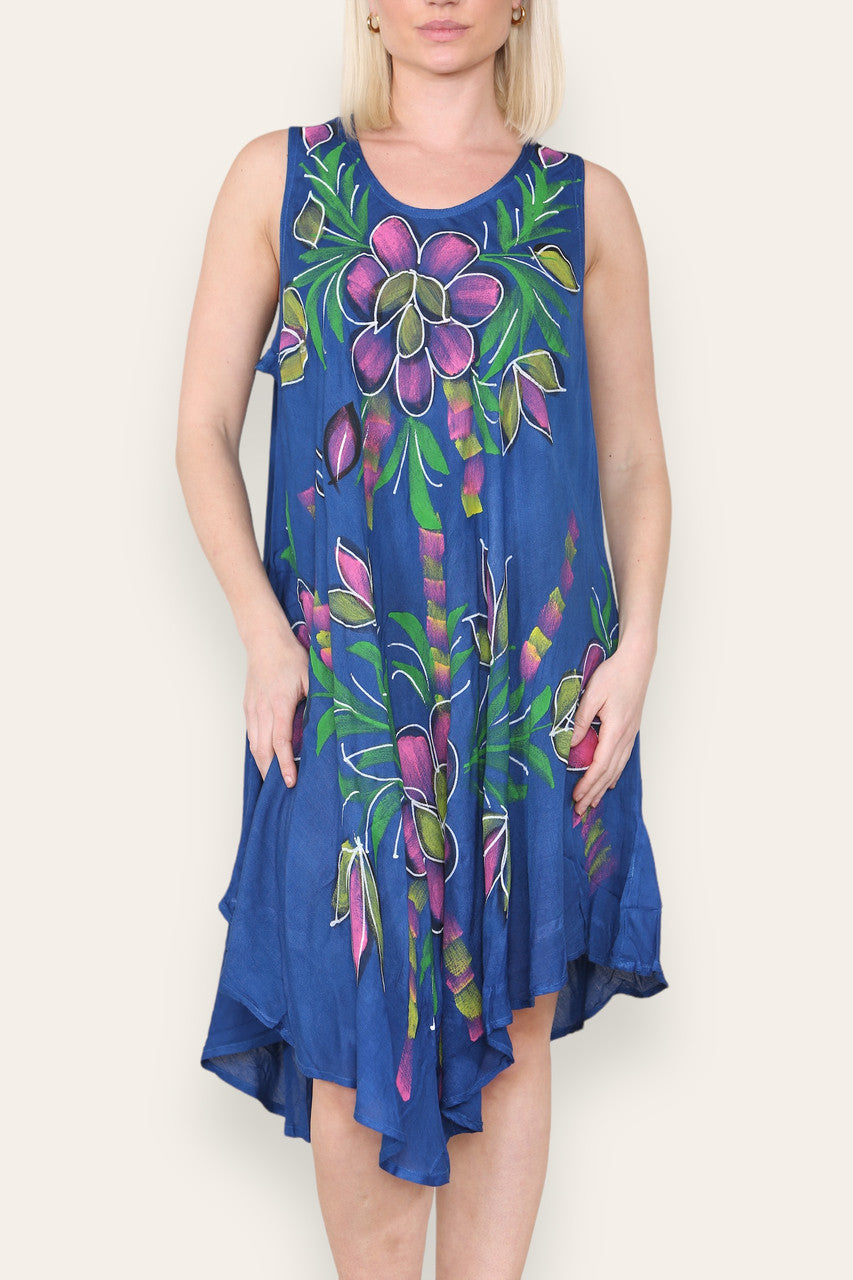 MOUWLOZE UMBRELLA JURK MET BLOEMEN- EN BLADERENPRINT KONINGSBLAUW
