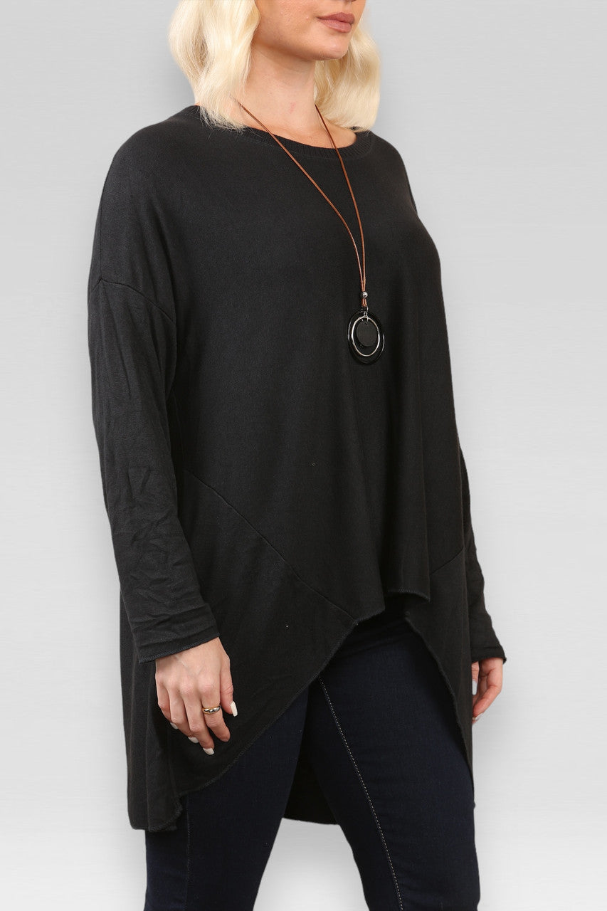 FIJNGEBREIDE TOP ZWART MET KETTING